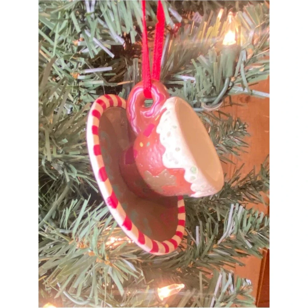 Holiday Gingerbread Teacup Ornament Rustic Holiday Decor Festive Christmas